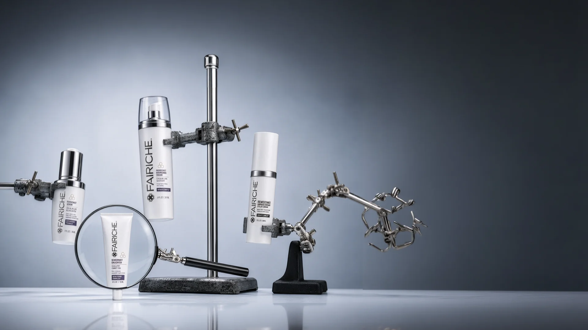 Revisionist Collection campaign — products arranged right of center on a light backdrop
